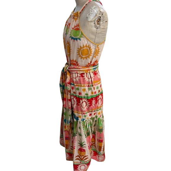 NEW Farm Rio Rainbow Sunset Halter Maxi Bow Dress Size M Cotton Crochet Trim - Picture 4 of 11